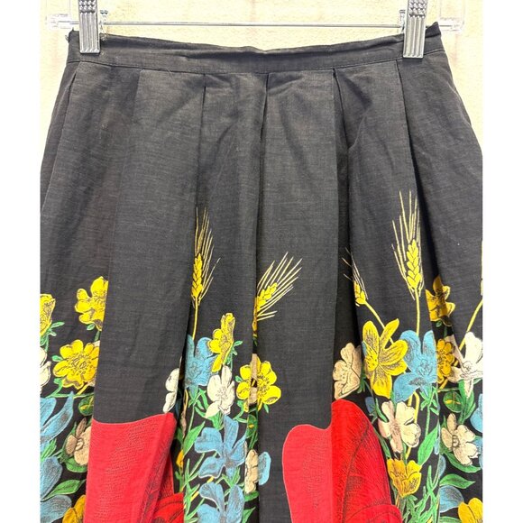 Homemade Vintage Boho Floral Ribbon Black Maxi Pleated Skirt Small Prairie - Picture 3 of 9